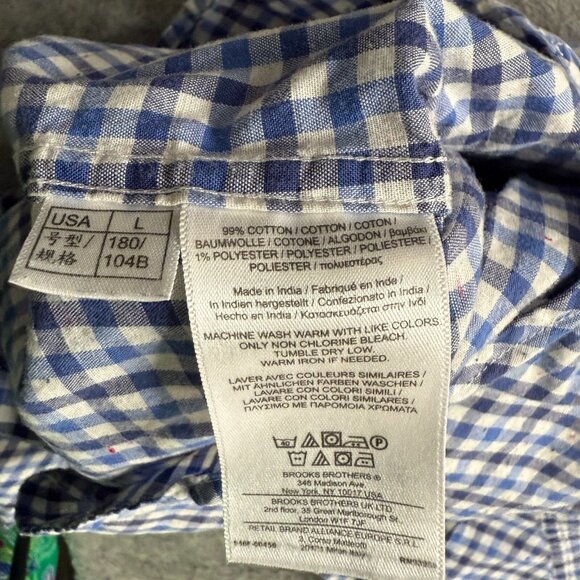 Brooks Brothers Oxford Button-Down Shirt Men L Blue Check Gingham OCBD 44" - Picture 6 of 13